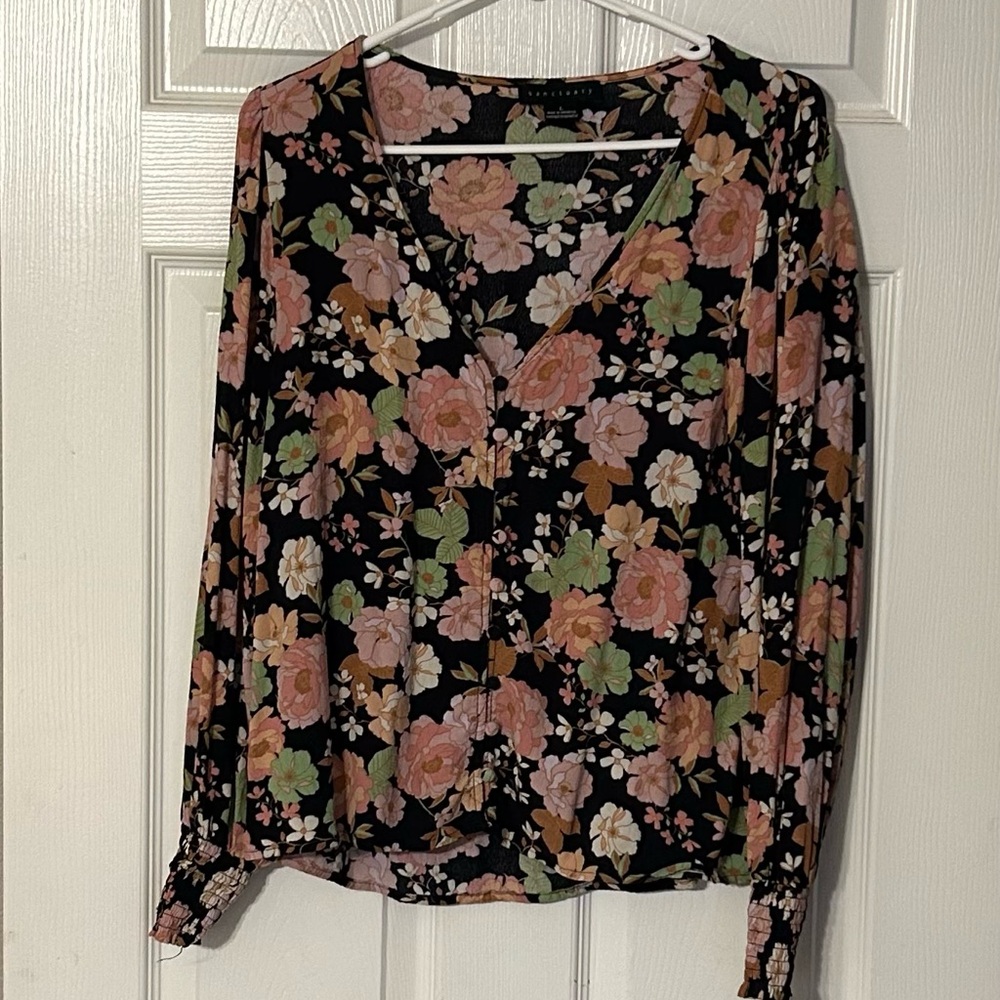 Sanctuary Black‎ and Pink Floral Long Sleeve Blouse